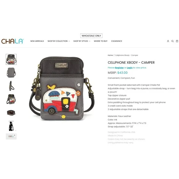 Chala Crossbody Mini Cellphone Bag/Purse RV Camper Design with Charms $43 MSRP - Picture 2 of 8